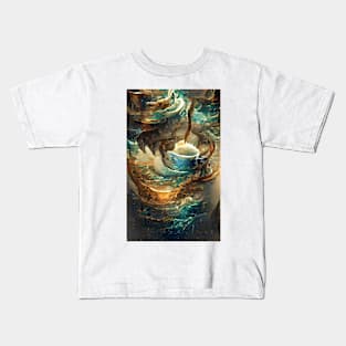 The Coffee teal ocean wave| Ocean wave vintage Kids T-Shirt